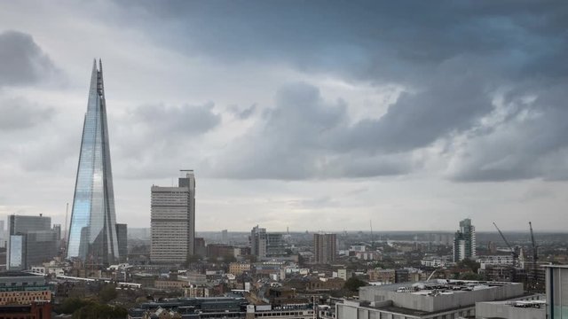 South London skyline and The Shard building - time lapse storm clouds