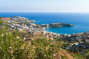 Fototapeta na wymiar Panoramic skyline view of Agia Pelagia village Heraklion Crete G