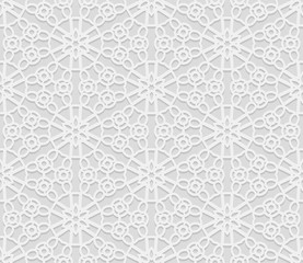 Seamles 3D white pattern,s arabic geometric  pattern,  indian ornament, persian motif,  vector. Endless texture can be used for wallpaper, pattern fills, web page  background,  surface textures.