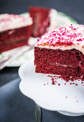 Red velvet sponge cake cut