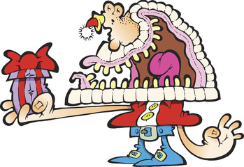 Silly Santa Claus holding a present Vector