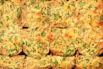 Hot sandwiches - bread baked in oven with ham and cheese.