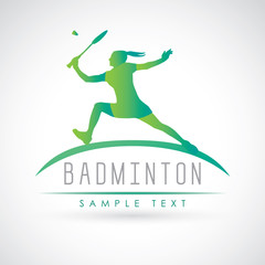 Badminton sports logo. Female badminton player