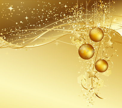 Christmas Background With Gold Baubles