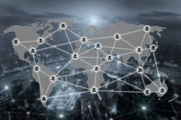 World map and connection social network communication icon 