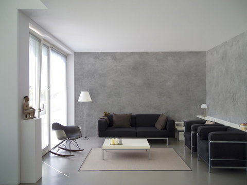 modern private living room with concrete wall and copy space for your own images