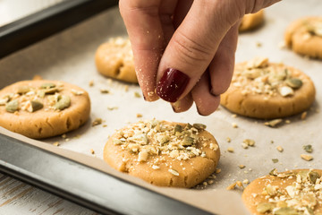 Homemade pumpkin cookies with seeds