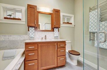 Luxury bathroom interior with marble tile