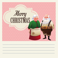 Santa and wife cartoon icon. Christmas season card decoration and celebration theme. Colorful design. Vector illustration