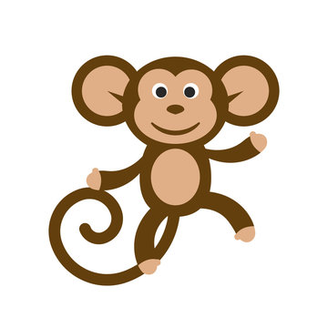 Happy cartoon monkey vector illustration. Fun dancing monkey clipart.