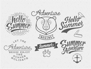 Retro hand drawn elements for Summer calligraphic designs | Vintage ornaments | All for Summer holidays | tropical paradise, sea, sunshine, weekend tour, beach vacation, adventure labels | vector set