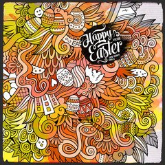 Cartoon hand-drawn Easter doodles watercolor art background