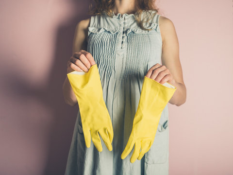 Woman with rubber gloves
