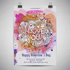 Vector love doodles watercolor poster design