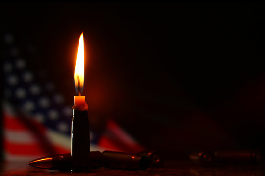 Candles flag background. USA Pray for America. Illustrative Tragedy USA war.