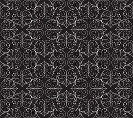 Black and white Thai vintage seamless pattern vector abstract background, with seamless pattern in swatch