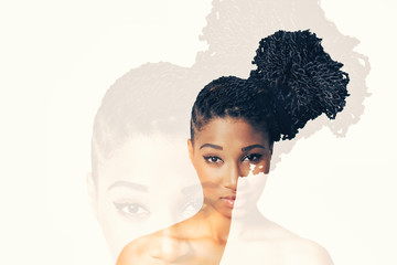 Double exposure of lovely african girl with braids