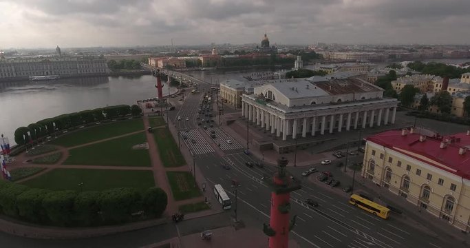 Aerial St. Petersburg ,Rastralnye columns, strellka