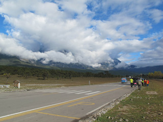 View of Jade Dragon Snow Mountain. Jade Dragon Snow Mountain is a mountain near Lijiang, in Yunnan province, southwestern China