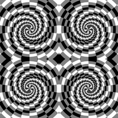 Vector Illustration.Seamless Black, White and Grey Spirals of the Rectangles Expanding from the Center. Optical Illusion of  Depth and Volume. Suitable for Web Design.