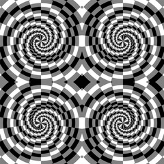 Vector Illustration.Seamless Black, White and Grey Spirals of the Rectangles Expanding from the Center. Optical Illusion of  Depth and Volume. Suitable for Web Design.