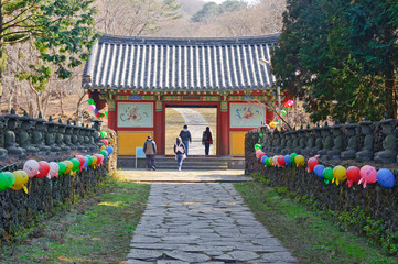 Entering alley and gate of Gwaneumsa buddhist Temple at Jeju Isl