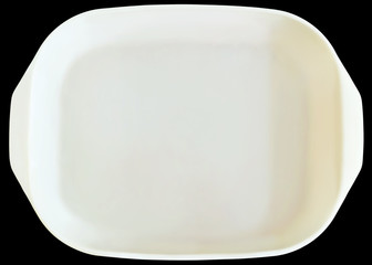 White Ceramic Baking Pan Isolated On Black Background