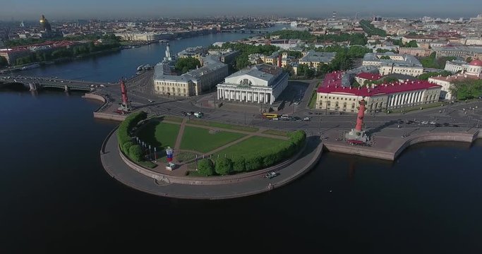 St. Petersburg Stock Exchange Building, Rastralnye columns, aerial
