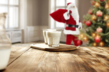 Fototapeta na wymiar wooden desk and milk 