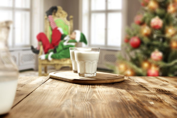 milk and wooden desk space 