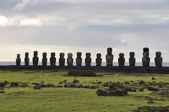 Ahu Tongariki moais in Easter Island, Chile