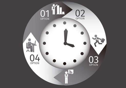 Black And White Circular Clock Workflow Infographic Template