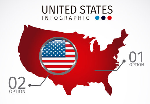 U.S. Map Silhouette Element United States Data Infographic with Icon Set
