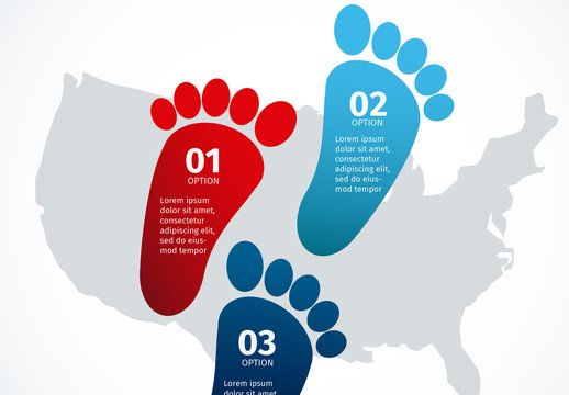 Footprint Shape and U.S. Map Silhouette Element United States Data Infographic