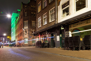 Fototapeta na wymiar The night view of Amsterdam empty streets 