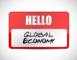global economy name tag sign concept
