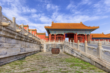 Fototapeta na wymiar View on a majestic ancient pavilion with ornate balustrade, Beijing, China