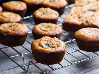 Home made banana muffins. Closeup