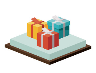 Isometric gift icon. Christmas season decoration and celebration theme. Colorful design. Vector illustration