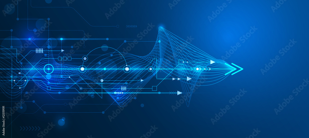 Leinwandbilder Vector Abstract futuristic circuit board and mesh line, Illustration high computer and Communication technology on blue color background. High tech digital technology, global social media concept