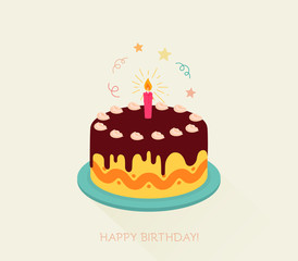 Happy Birthday flat birthday cake illustration