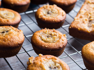 Home made banana muffins with walnuts
