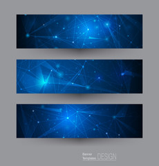 Vector banners set with polygonal, geometric, circles, lines, Triangle pattern shape. Abstract low poly with connecting dots and lines. Connection structure background for web banner template