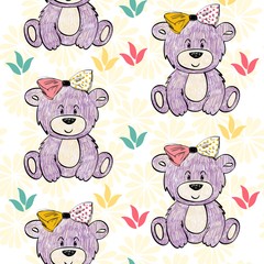 Cute hand draw seamless pattern with cartoon bear