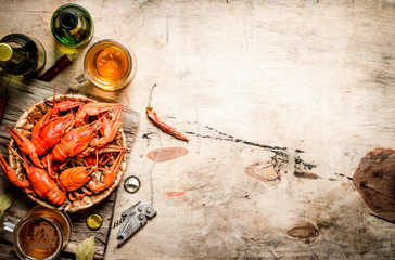Fresh boiled crawfish with beer.
