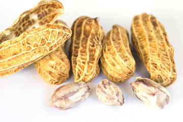 Boiled peanuts on white background