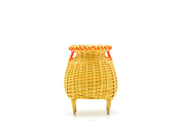 Obraz premium Fishing creel, basketwork made from bamboo isolated on white