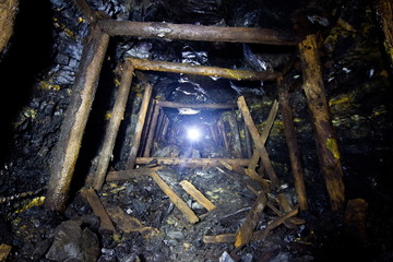 Fototapeta premium Old coal development in an abandoned mine