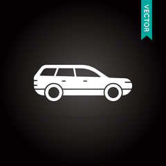 Car Icon Vector White on Black
