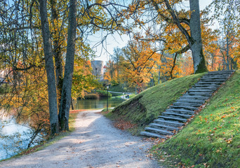 Public park in the center of old Cesis, Latvia